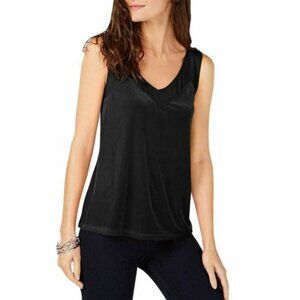 Sheer Illusion Inset V-neck Black Velvet Camisole Top International Concepts XXL